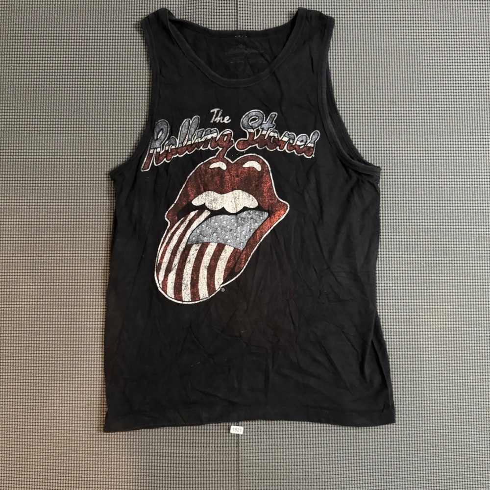 Rolling Stones Tour of America 78 Graphic Tank Top Black Mens Small US Flag Logo